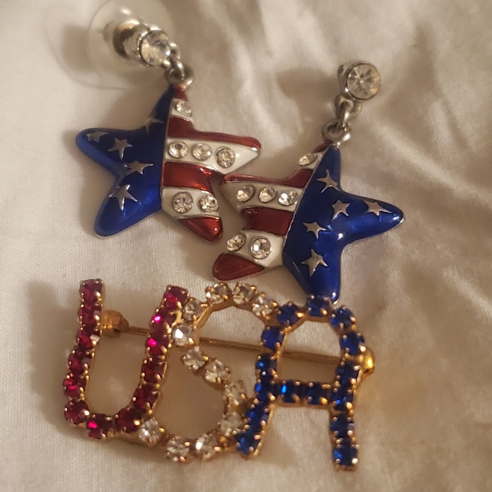 Ladies USA pin and earrings